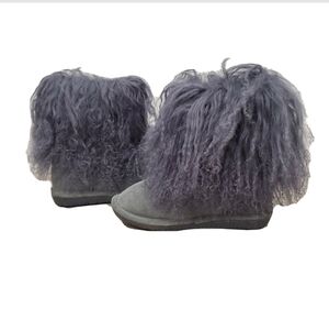 NEW Bearpaw Boo Shaggy Gray Purple Boots